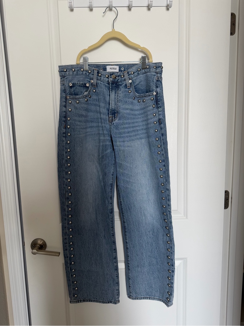 pistola Light Blue Studded Straight-Leg Jeans